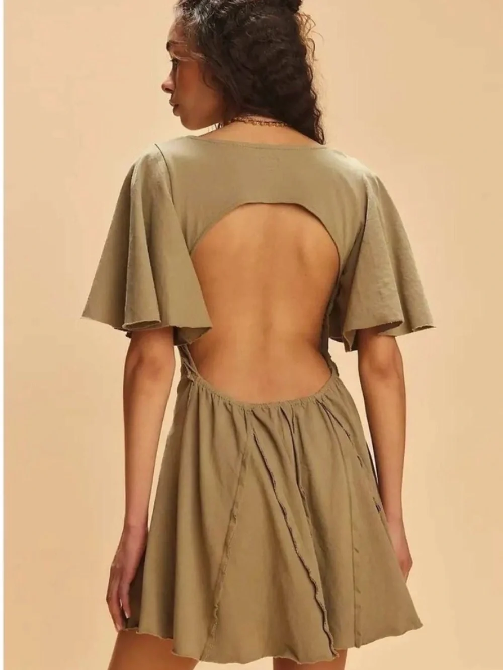 NWT Free People Olive V-Neck Flutter Sleeve Mini Dress